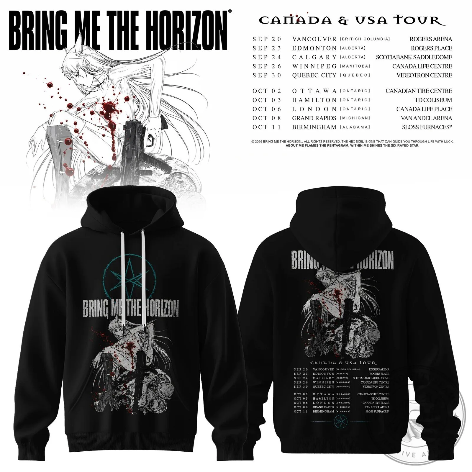Bring Me The Horizon Canada USA Tour Dates Black Band Hoodie